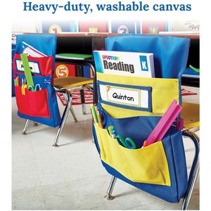 15"W X 19"H 420D Polyester Fabric Blue Red Chairback Pocket Chart Desk Buddy Organizer <b>Name</b> <b>Tag</b> School Office Chair Pockets - Product Image 6