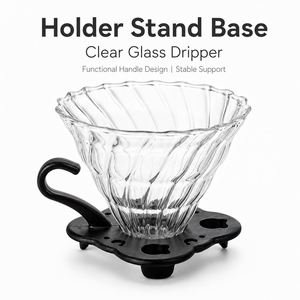 Filtre à café manuel réutilisable en verre borosilicate de haute qualité avec poignée et base en bois de bambou et noyer pour vente en gros - Product Image 2