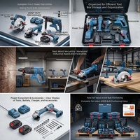Kit d'outils électriques sans fil 5-en-1 21V bleu et noir : perceuse, visseuse à chocs, meuleuse d'angle, marteau perforateur avec coffret