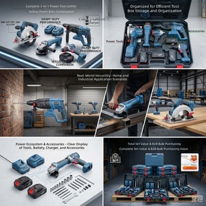 21Vコードレス5in1電動工具キット ブルーブラック 電動ドリル インパクトレンチ アングルグラインダー ロータリーハンマー ケース付き - Product Image 2