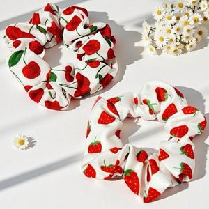 Scrunchies mignons personnalisables avec logo, élastiques doux, volumineux, pour femme, imprimé fraise et cerise, pour queue de cheval - Product Image 2