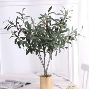 High Quality 4 Branches Artificial Olive Branch Leaves Stem Plant