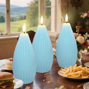 Juego de 3 Velas Ocean <span class=keywords><strong>Flamel</strong></span> con Control Remoto - Diseño de Llama Parpadeante Realista con Diseño de Polígono Acanalado en Elegante Azul - Product Image 4
