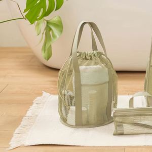 Summer Portable Drawstring Storage Pouch <b>Foldable</b> Polyester Mesh <b>Beach</b> Tote Lightweight Toiletry <b>Bag</b> for Travel - Product Image 1