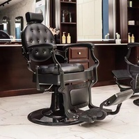 Chaise de barbier en métal antique avec équipement de salon de coiffure en cuir véritable Application d'atelier de salon de coiffure de meubles