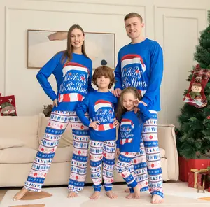 2023 Stock Wholesale Christmas pajamas blue xmas pjs set kids adult baby women matching christmas pajamas family matching