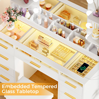 Coiffeuse avec miroir et lumière, grande taille, plateau en verre transparent, 9 tiroirs RGB, 4 étagères, ensemble de coiffeuse avec tabouret