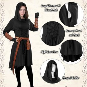 ชุดเอลฟ์ป่าสมัยยุคกลางพร้อมฮู้ด เข็มขัด และเครื่องประดับสำหรับผู้หญิง คอสเพลย์ชุดนางฟ้าเรเนซองส์ - Product Image 6