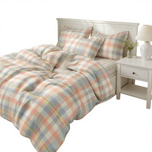 EU Dropshipping Luxury Pastel Check <b>Bedding</b> <b>Set</b> Cotton Plaid Quilt 160x200 200x220cm Poland Hub - Product Image 1