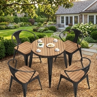Ensemble de mobilier de jardin moderne en plastique et bois, table et chaises résistantes aux intempéries pour projets hôteliers