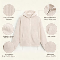 Veste à capuche zippée unisexe 2026 en molleton ivoire 100 % coton, coupe décontractée et régulière, écologique
