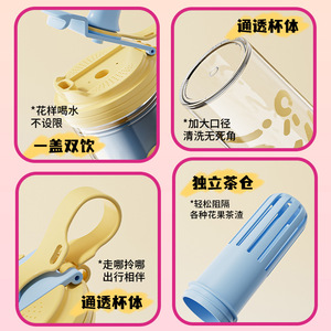 Dual Drink Plastic Cup With Tea Infuser Portable Travel Water Bottle For Women Summer Herbal Tea Student Use - Product Image 1