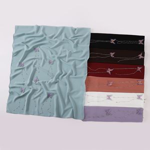 Bufanda larga de gasa de un solo color hecha a mano con borla de cadena de mariposa, chal fino e informal de 70*170cm para mujer - Product Image 2