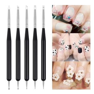 5Pcs Black Plastic Handle Double Head Silicone Nail Brush Set Nail Polish Gel <b>Pen</b> Tools PVC Bag 31g Pack - Product Image 4
