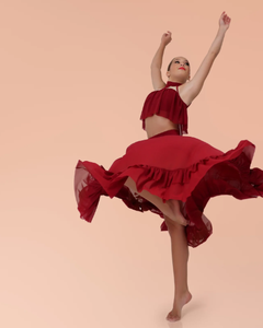 Jupe de cercle complète à bande à col haut élégante et modeste avec deux volants froncés Compliment Costume de danse lyrique - Product Image 5