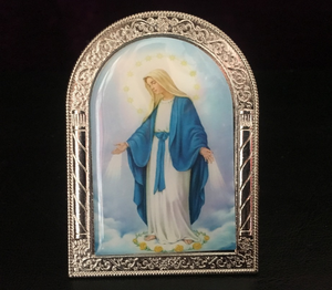 Statue religieuse épaissie en cristal avec motifs en relief métallique, photos de la Sainte Vierge Marie, icônes d'écran arqué et ornement, souvenir religieux, cadeaux. - Product Image 4