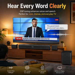 Barre <span class=keywords><strong>de</strong></span> <span class=keywords><strong>son</strong></span> home cinéma 5.1 canaux 410W avec caisson <span class=keywords><strong>de</strong></span> basses sans fil, audio DSP, <span class=keywords><strong>HDMI</strong></span> eARC, optique, AUX, USB et télécommande - Product Image 6