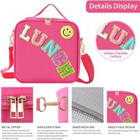 Sac isotherme personnalisé en chenille avec lettres, pour le déjeuner scolaire ou les pique-niques, sac fourre-tout thermique en aluminium pour enfants