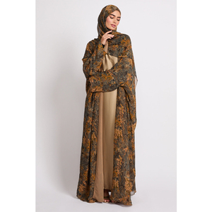 Abaya élégante et luxueuse LEDUO personnalisée avec doublure en satin et voile en mousseline pour femmes, coupe ouverte et modeste. - Product Image 1