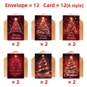 Perlengkapan Natal 12/24 Pcs 6 Desain Pohon Natal Berbeda Kartu Ucapan Natal dengan Amplop Set Kartu Selamat Natal - Product Image 6