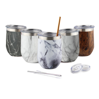 Gobelet isotherme à double paroi en marbre imprimé 12OZ, gobelet à vin sous vide avec paille et kit de nettoyage, vente chaude
