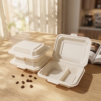 Contenants alimentaires à clapet 9x6 pour plats à emporter, boîtes de restaurant en amidon de maïs, conteneur à charnière à 1 ou 2 compartiments