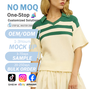 Usine En Gros Personnalisé Vintage 100% Coton Femmes Rayé Motif Tricoté <span class=keywords><strong>Polo</strong></span> Designer Décontracté Gaufré Tricot Jersey Pull - Product Image 1