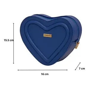 Sac à bandoulière en forme de cœur bleu royal raffiné pour femmes Fana avec fermeture à glissière, en cuir, bandoulière unique, toutes saisons - Product Image 1