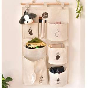 6 Pockets Jute Canvas Fabric Cloth Wall Hanging Storage Organizer Sundries File Magazine Carrying Bag