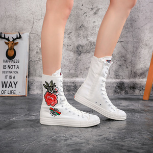 Espadrilles pour femmes, fermeture éclair, laçage frontal, chaussures en toile pour dames, chaussures de loisirs brodées, plates pour femmes, haut mi-haut léger, nouveau, Offre Spéciale - Product Image 6