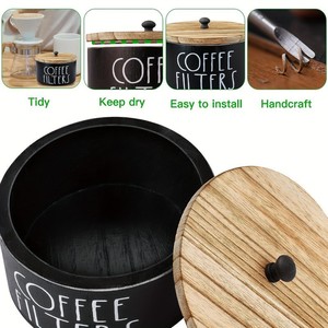 กล่องเก็บตัวกรองกาแฟทรงกลมฝาไม้สีดำสำหรับทำกาแฟ - Product Image 4