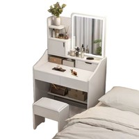Table de maquillage en chêne massif, style moderne et minimaliste, avec miroir éclairé et rangement intégré pour petits espaces – En stock