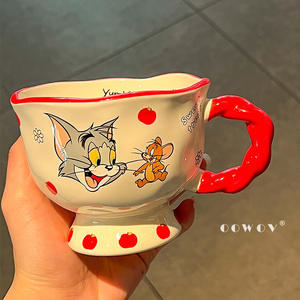 Taza de Café de Cerámica de Tom y Jerry con Asa, Diseño de Dibujos Animados, Tom Rojo, Jerry Marrón, Tuffy Azul, Primavera 2025, Taza de Regalo - Product Image 5