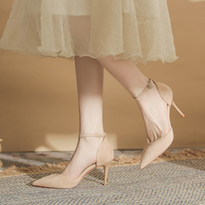 6692C Zapatos de tacón de aguja con punta en gamuza y correa en el tobillo, zapatos de oficina de tacón alto para mujer - Product Image 2