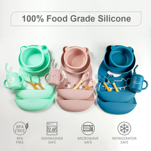 Hot Sale Factory Custom BPA-Free Bibs <strong>Plates</strong> Forks and Spoons Set Silicone Animal Bib Baby Silicone Tableware Feeding Set - Product Image 3