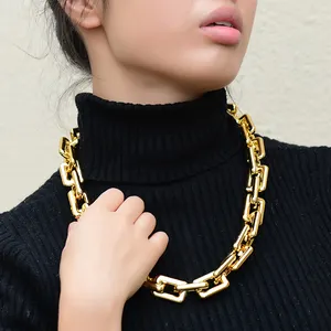 Exaggerated Gold Chain Necklace for Women Fashion Street Punk Statement Hip Hop Twisted Thick Link Necklace Gothic Collar Femme