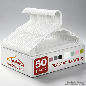 LINDON Paquete de 50 Perchas de Plástico Blancas, Perchas de Plástico Económicas para Camisetas, Vestidos y Abrigos - Product Image 1