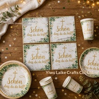 Nouvelle vaisselle jetable en papier de style classique sur le thème de la Communion, assiettes, serviettes, gobelets, vente en gros