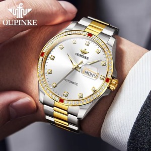OUPINKE 3261 Montre homme automatique mécanique à mouvement japonais original, cadran diamanté de luxe, double calendrier, montres classiques pour affaires - Product Image 6