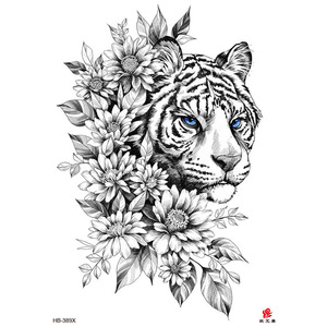 Tatuajes Temporales Realistas de Animales en Papel para Hombres, Mujeres y Adultos - Diseños de <span class=keywords><strong>Lobo</strong></span>, Tigre y Rosa, Adhesivos Blancos Indios Modernos y Sexys - Product Image 6