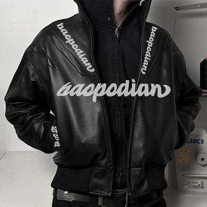 <span class=keywords><strong>Chaqueta</strong></span> <span class=keywords><strong>de</strong></span> <span class=keywords><strong>cuero</strong></span> para <span class=keywords><strong>hombre</strong></span> con cremallera, bordado, parches <span class=keywords><strong>de</strong></span> <span class=keywords><strong>cuero</strong></span>, cintura elástica y puños, estilo boxy, para motociclismo, con estampado personalizado, para invierno - Product Image 2