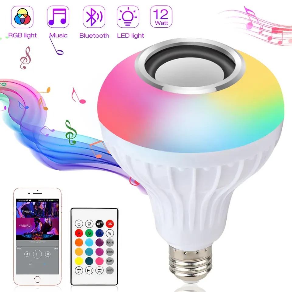 Factory Price E27 Led Lamp Wireless Speaker Smart Light Music Player Audio Rgb Bt Colorful Music Bulb With Remote Control