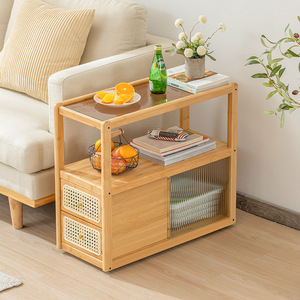 <b>Sofa</b> <b>Side</b> Cabinet With Storage Shelf Glass Top Wooden Living Room <b>Table</b> For Small Space - Product Image 3