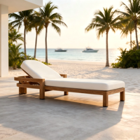 Ensemble de chaises longues de jardin en teck pour l'extérieur, résistant à l'eau, avec coussin