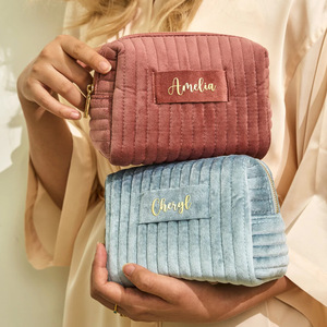 One-piece <b>dropshipping</b> travel cosmetic bag with zipper velvet toiletry bag, personalized bridesmaid gift, wedding favor. - Product Image 1