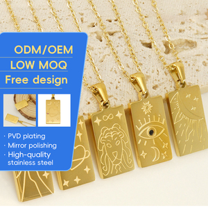 PVD 18K Chapado <span class=keywords><strong>en</strong></span> Oro Minimalista <span class=keywords><strong>Acuario</strong></span> Leo Sun Eye Evils Eye Zodiac Jewelry Personalizado Tarot Card Square Colgante Collar - Product Image 1