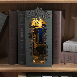 <span class=keywords><strong>Robotime</strong></span> US Warehouse DIY casa en miniatura artesanía de madera TGB03 casa mágica sujetalibros 3D rompecabezas de madera - Product Image 3