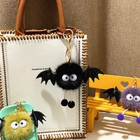 Porte-clés filet rouge dessin animé petit monstre mignon cartable poupée pendentif peluche chauve-souris alliage léger PVC Silicone métal porte-clés