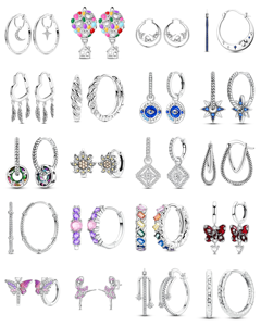 <span class=keywords><strong>Pendientes</strong></span> Originales de Plata de Ley 925 Plateados en Plata con Circonitas, Diseños de Fresa, Donut y Cangrejo - Regalo de Boda - Product Image 1