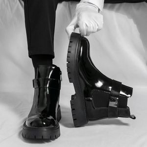 Bottes montantes pour hommes en PU, style coréen, à bout rond, nouvelle collection, tendance, semelle épaisse, à lacets, toutes saisons - Product Image 5